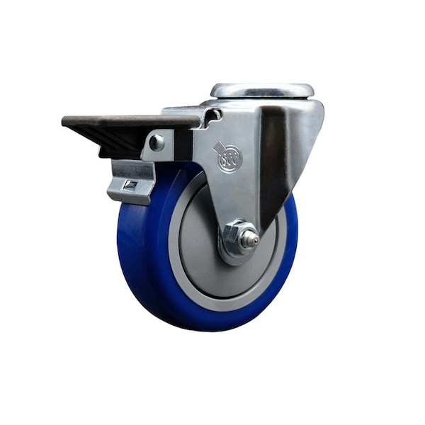 4'' Blue Poly Wheel Swivel Bolt Hole Caster with Posi Lock Brake